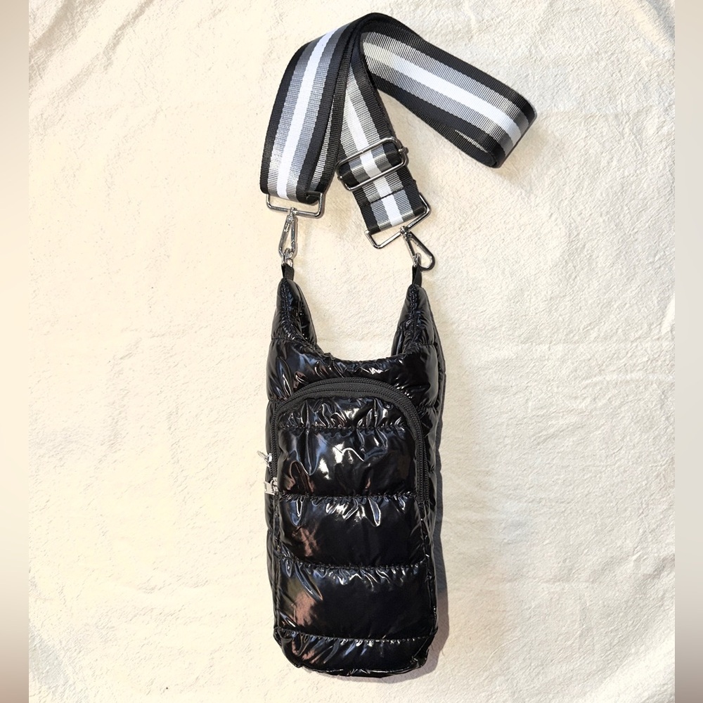 Black Puffy Water Bottle Sling Bag